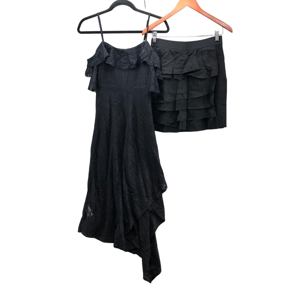 BCBGMAXAZRIA Lot Dress Skirt Women XS 0 Black Lace Asymmetrical Ruffle Bundle